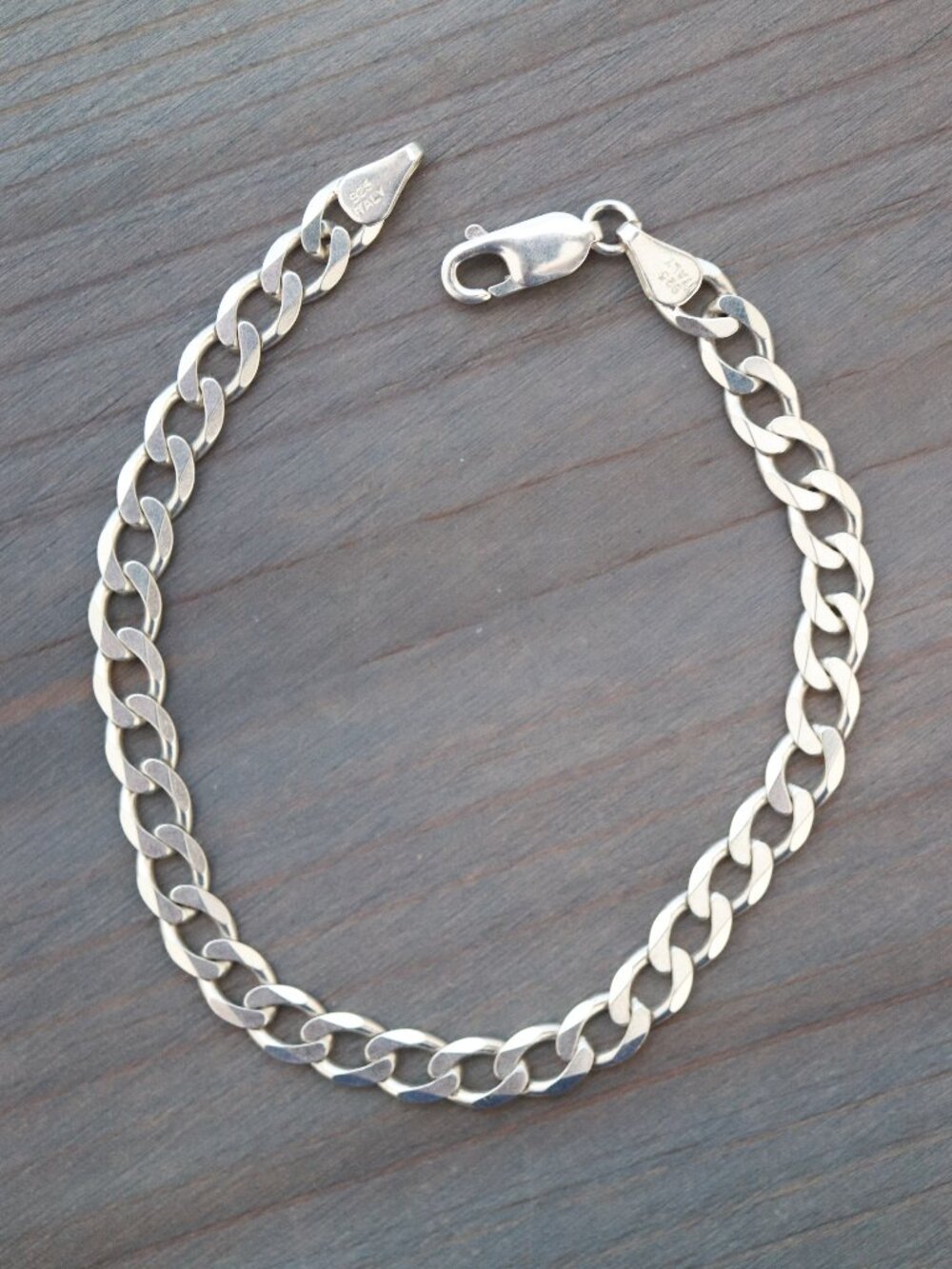 S925 6mm Curb Cuban Link Chain Bracelet Sterling Silver Stamped